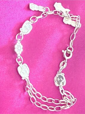 Sterling Silver Kid’s Bracelet Cats Panda Bears and Flowers